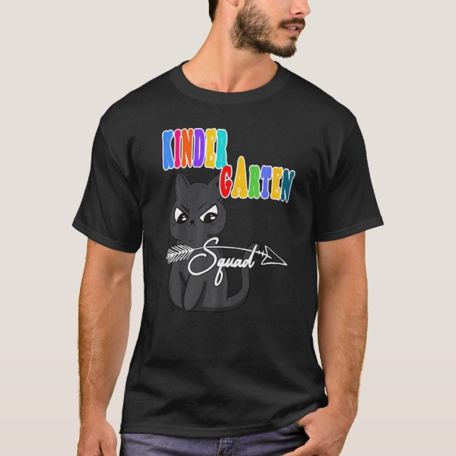 Kindergarten Squad Back To School  Angry Cat Face  T-Shirt (Front)