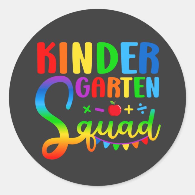 Kindergarten Squad Back to School Classic Round Sticker (Front)