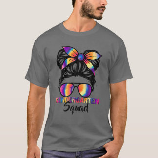 Kindergarten Squad Messy Bun Tie Dye Back To Schoo T-Shirt