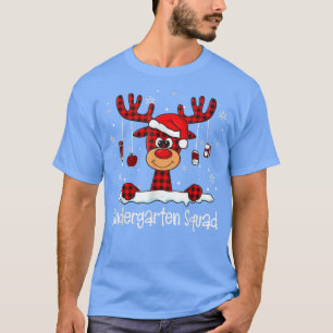 Kindergarten Squad Plaid Reindeer Santa Hat Teache T-Shirt