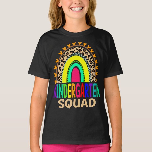 Kindergarten Squad Rainbow Leopard Back To School  T-Shirt (Front)