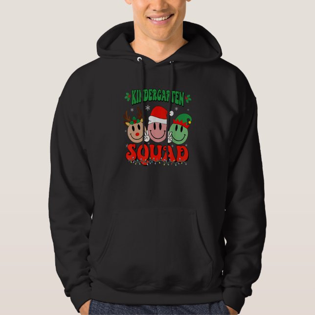 Kindergarten Squad Retro Groovy Christmas Teacher  Hoodie (Front)