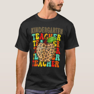 Kindergarten Teacher Apple Leopard Funny Back To S T-Shirt