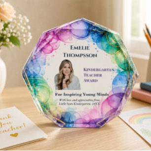 Kindergarten Teacher Award Colourful Geometric Photo Block