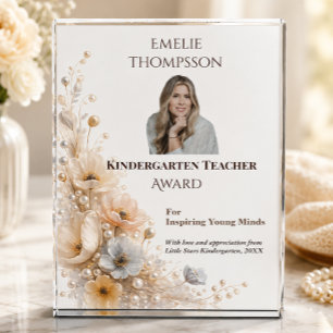 Kindergarten Teacher Award Floral Photo Gift Block