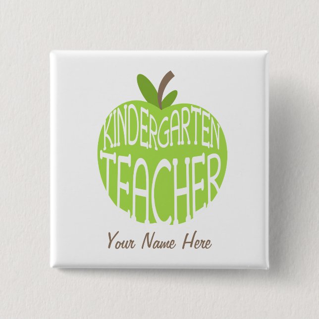 Kindergarten Teacher Button - Green Apple (Front)