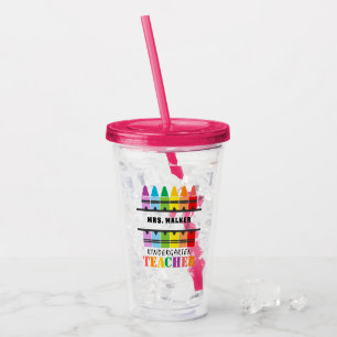 Kindergarten Teacher Colourful Crayons Personalise Acrylic Tumbler