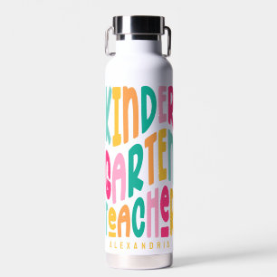 Kindergarten Teacher Colourful Text Design Water Bottle