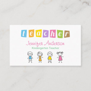 Kindergarten Teacher Crayon Hand Drawn Kids Business Card