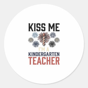 Kindergarten Teacher Fireworks Vintage Shirt Desig Classic Round Sticker