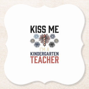 Kindergarten Teacher Fireworks Vintage Shirt Desig Paper Coaster