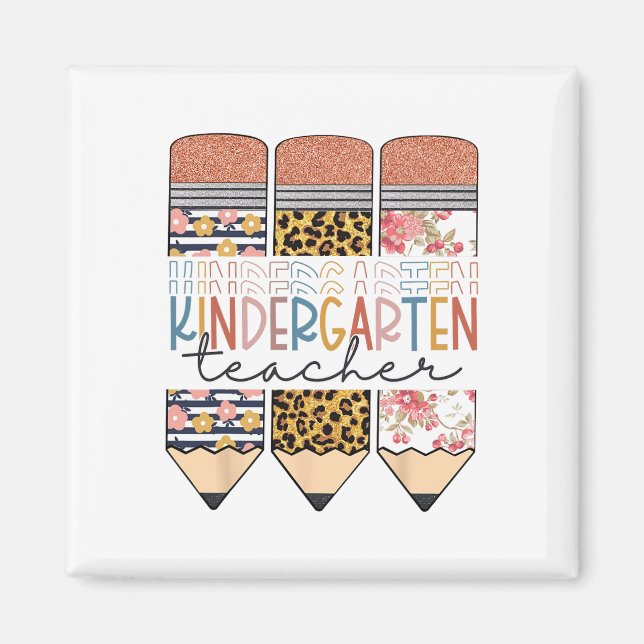 Kindergarten Teacher Fun Leopard Pencil Ck To Scho Magnet (Front)