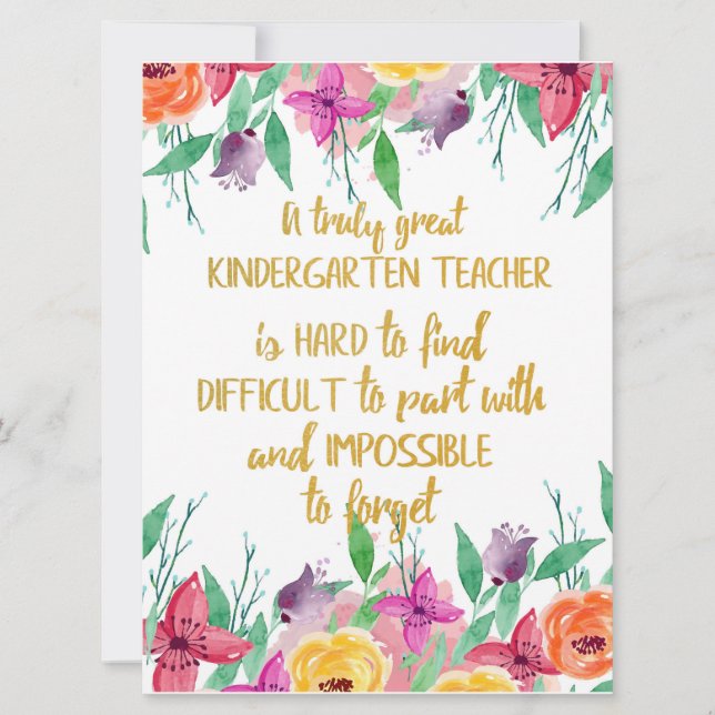 Kindergarten teacher gift Elementary school quote Card (Front)