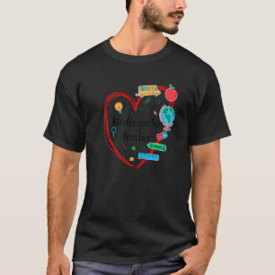 Kindergarten Teacher Heart Colourful Items Back To T-Shirt