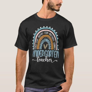 Kindergarten Teacher Leopard Boho Rainbow Back To  T-Shirt