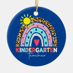 Kindergarten Teacher Leopard Rainbow First Day Of Ceramic Tree Decoration