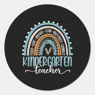 Kindergarten Teacher Leopard Rainbow First Day Of  Classic Round Sticker