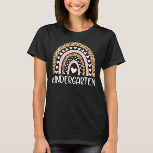 Kindergarten Teacher Leopard Rainbow Teacher Back T-Shirt