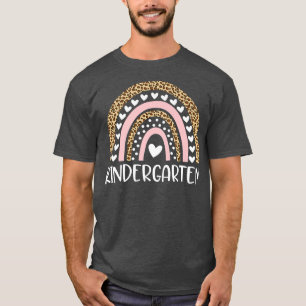 Kindergarten Teacher Leopard Rainbow Teacher Back T-Shirt