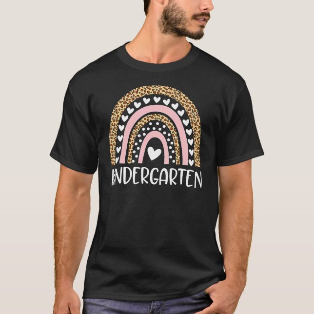 Kindergarten Teacher Leopard Rainbow Teacher Back  T-Shirt (Front)