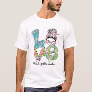 Kindergarten Teacher Messy Bun T-Shirt
