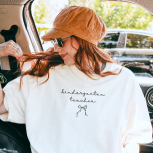Kindergarten Teacher Minimalistic Black Bow Script T-Shirt
