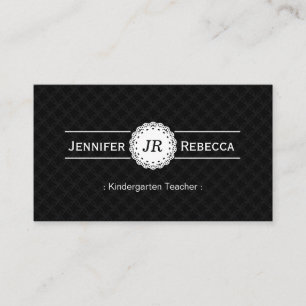 Kindergarten Teacher - Modern Monogram Black Business Card