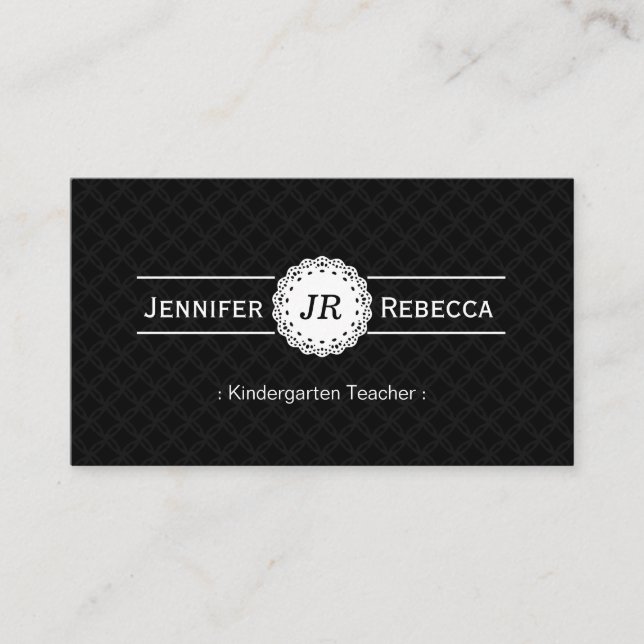 Kindergarten Teacher - Modern Monogram Black Business Card (Front)