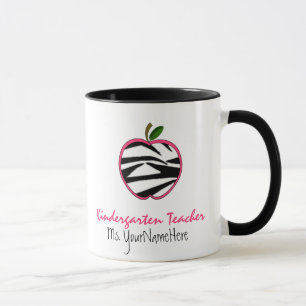Kindergarten Teacher Mug - Zebra Print Apple