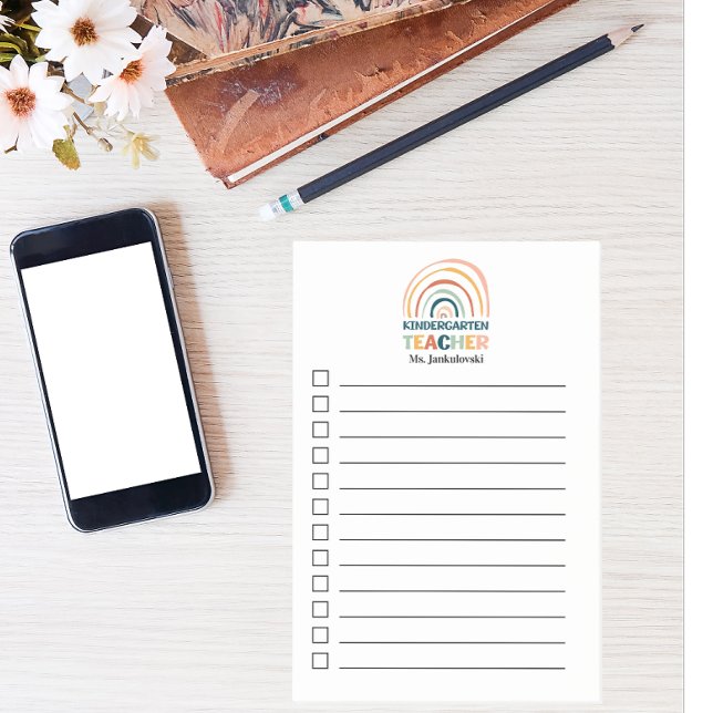 Kindergarten teacher personalised boho rainbow post-it notes (Creator Uploaded)