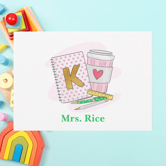 Kindergarten Teacher Preppy Notebook Coffee Card (Creator Uploaded)