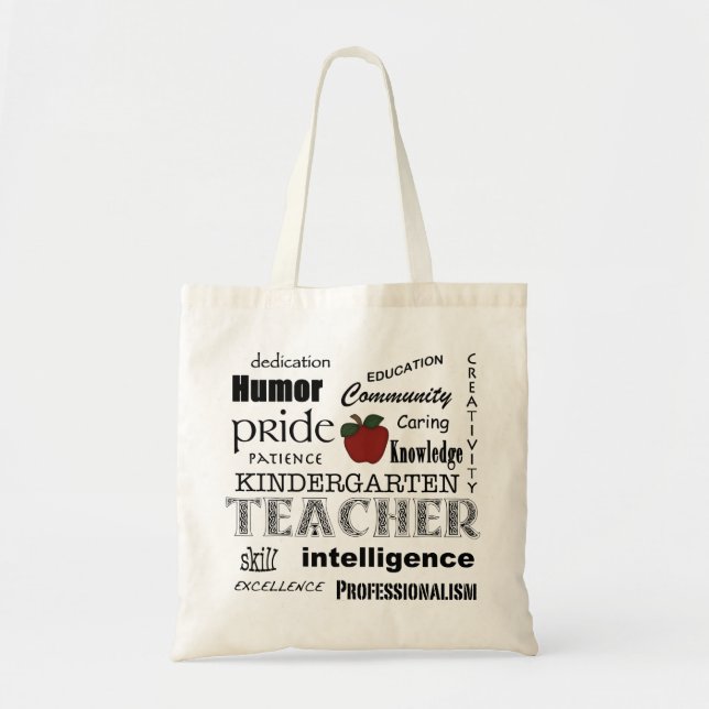 Kindergarten Teacher Pride-Attributes+Red Apple Tote Bag (Front)