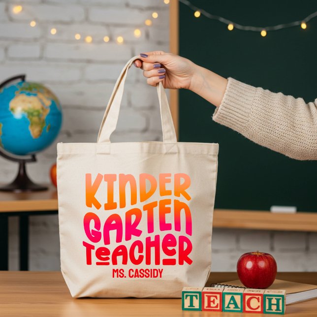 Kindergarten Teacher Red Orange Ombre Tote Bag (Creator Uploaded)
