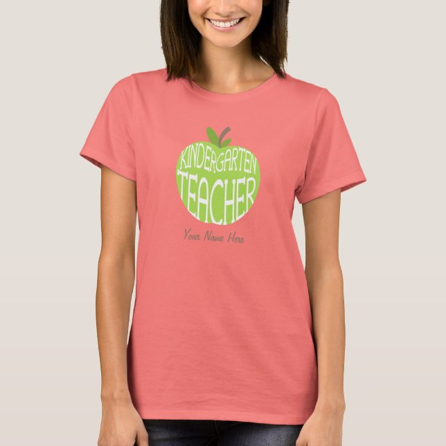 Kindergarten Teacher T Shirt - Green Apple (Front)