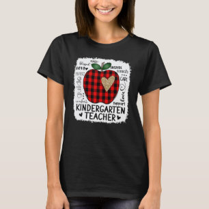 Kindergarten Teacher Typography Apple Buffalo Plai T-Shirt