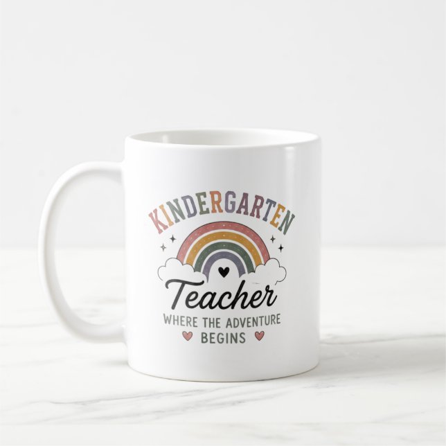 Kindergarten Teacher Where Adventure Begins Custom Coffee Mug (Left)