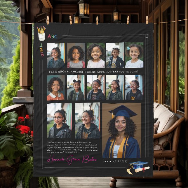 Kindergarten to Senior Year Keepsake School Photos Fleece Blanket (Creator Uploaded)