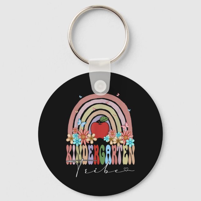 Kindergarten Tribe Back To School Rainbow Groovy F Key Ring (Front)