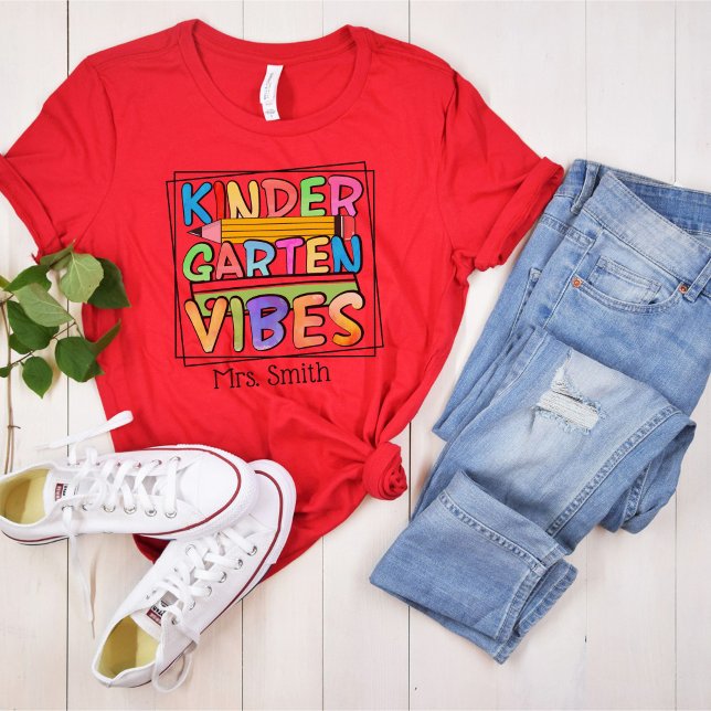 Kindergarten Vibes Colourful Personalised Teacher T-Shirt (Kindergarten Vibes Colorful Personalized Teacher T-Shirt
)