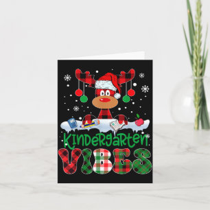 Kindergarten Vibes Teacher Buffalo Plaid Reindeer  Card