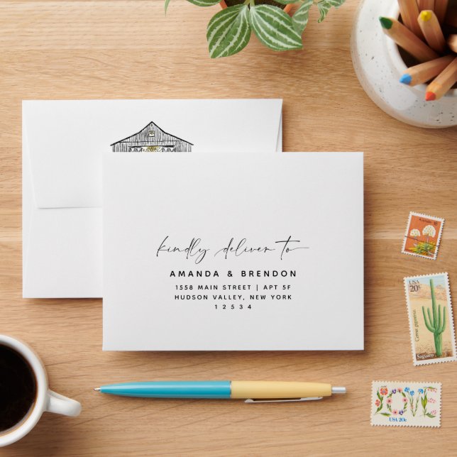 Kindly Deliver Fall Barn Wedding RSVP Envelope (Desk)