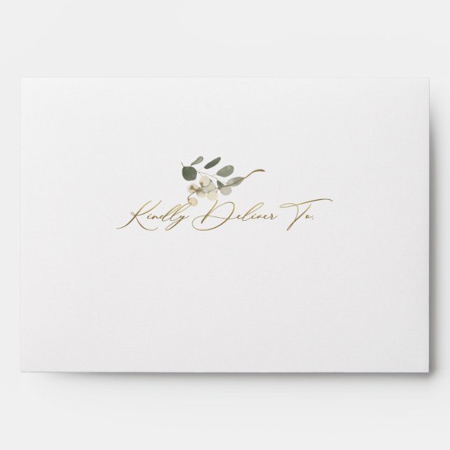 Kindly Deliver To Floral Gold Calligraphy Wedding Envelope (Front)