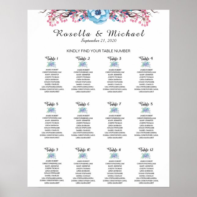 Kindly Find Your Table Number - Seating Chart (Front)