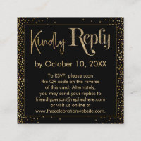 Kindly Reply Festive Confetti QR Code Black RSVP