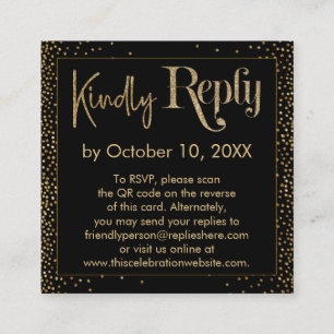 Kindly Reply Festive Confetti QR Code Black RSVP Enclosure Card