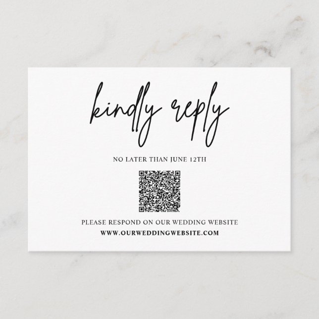 Kindly Reply Minimalist Wedding RSVP Enclosure Car Card (Front)