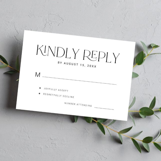 Kindly reply modern bold typography wedding RSVP card (Creator Uploaded)