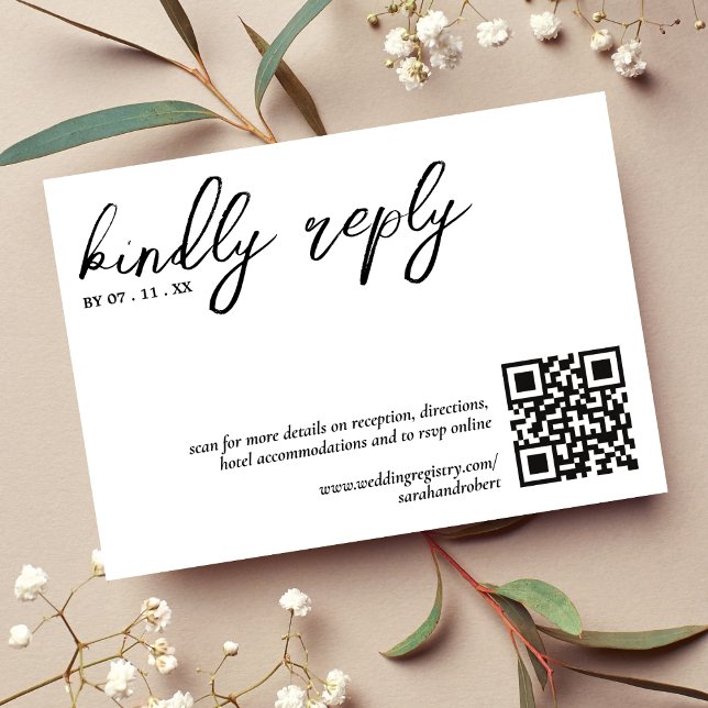 Kindly Reply QR Code Simple White Wedding RSVP Card (Kindly Reply QR Code Simple White Wedding RSVP)