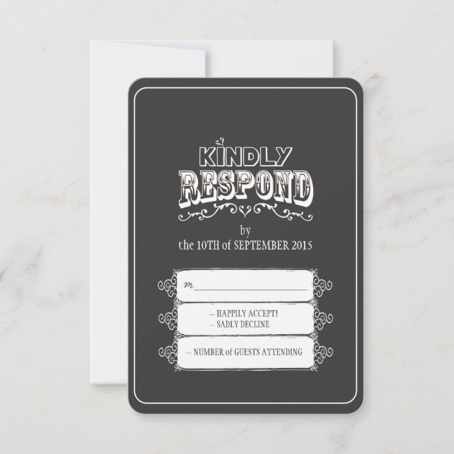 Kindly Respond Chalkboard Style Wedding RSVP Card (Front)