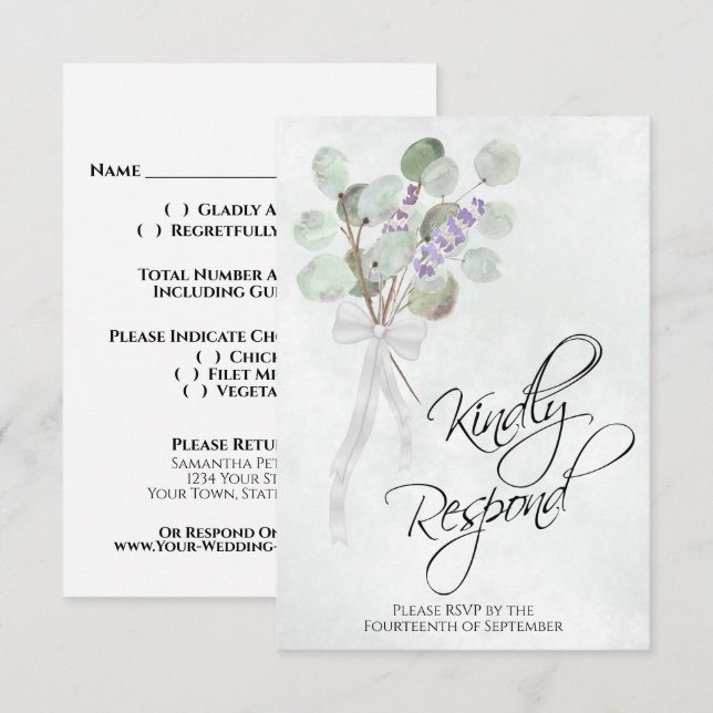 Kindly Respond Eucalyptus & Lavender Boho Wedding RSVP Card (Front/Back)